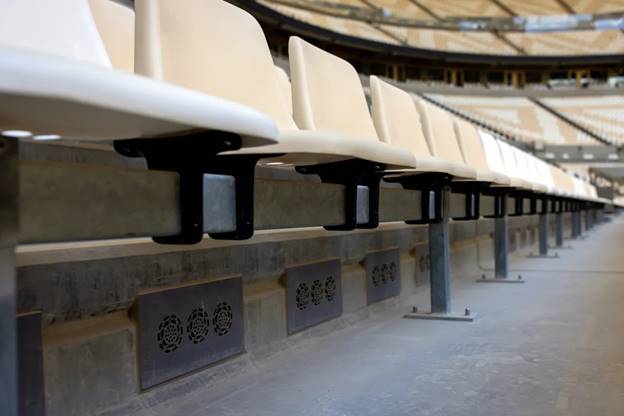 Individual cooling vents under each seat in the showpiece stadium in Lusail, Qatar, on June 13, 2022. (Tasneem Alsultan/The New York Times)