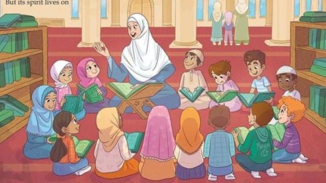 A group of children sitting on the floor reading a book Description automatically generated