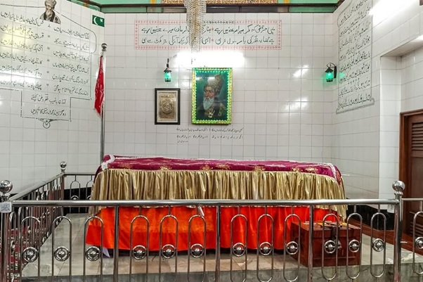 A room with a red table cloth and a metal railing AI-generated content may be incorrect.