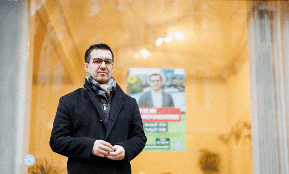 Jian Omar, a German politician of Kurdish-Syrian background, stands in front of his constituency office that has been attacked three times since October 7, in Berlin, Germany on Nov 27, 2023. &mdash; Reuters