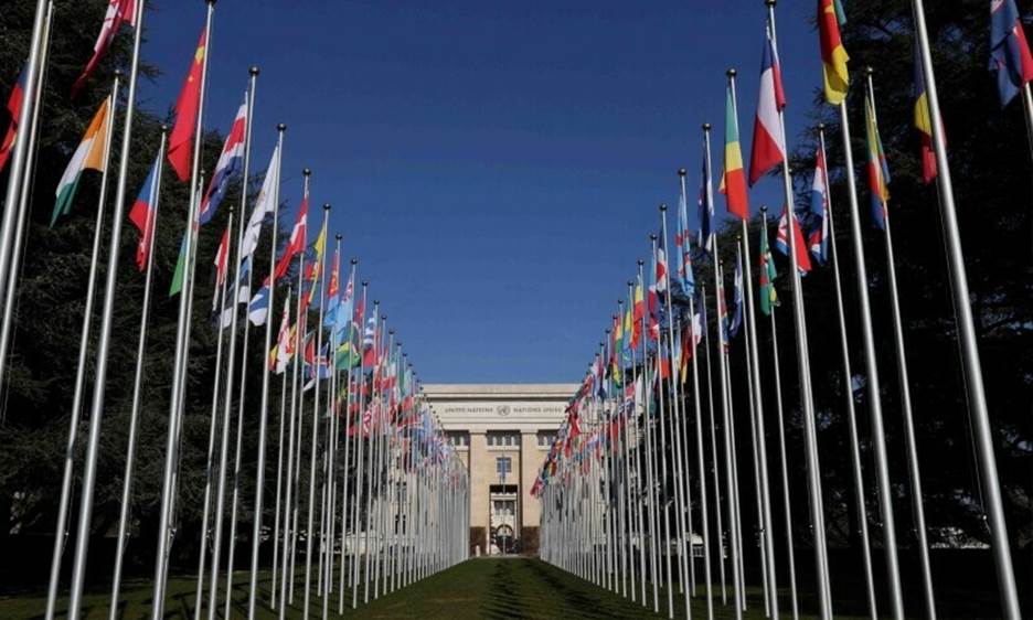 The flags alley is seen outside the United Nations building during the Human Rights Council in Geneva, Switzerland, February 27. &mdash; Reuters
