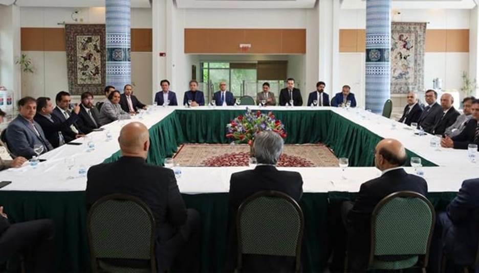 Federal Minister for Law and Justice Azam Nazeer Tarar ⁦(centre) during an interaction with members of the Pakistani community in the US at Embassy of Pakistan in Washington DC. &mdash; Twitter/@PakinUSA