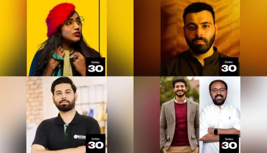 (From top left to right) artist Ayesha Mubarak Ali, storyteller Azam Mahmood, Bioniks founder Anas Niaz and KalPay cofounders Hassan and Islam. &mdash; Forbes