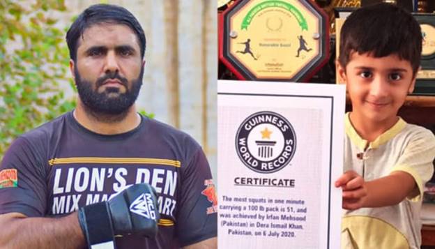 Guinness world record holders Irfan Mehsoon and his five-year-old son Sufiyan Mehsood posing with the award presented by Guinness authorities. &mdash; Instagram/@irfanmehsood.official
