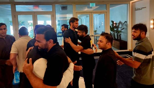 Pakistan cricket team players greeting each other on the occasion of Eid ul Azha in Florida, USA.&mdash; reporter