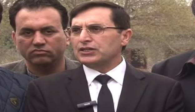 PTI chairman Barrister Gohar Ali Khan addresses the press conference outside Rawalpindi&rsquo;s Adiala Jail on March 21, 2024, in this still taken from a video. &mdash; Geo News