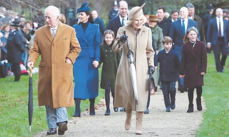 KING Charles, Queen Camilla, Prince William, Princess Catherine, Princes George and Louis, and Princess Charlotte, arrive at St Mary Magdalene&rsquo;s church to attend the royal family&rsquo;s Christmas service.&mdash;Reuters