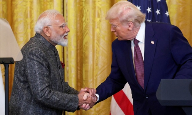 US President Donald Trump and Indian Prime Minister Narendra Modi shake hands as they attend a joint press conference at the White House in Washington, DC, US, February 13. — Reuters
