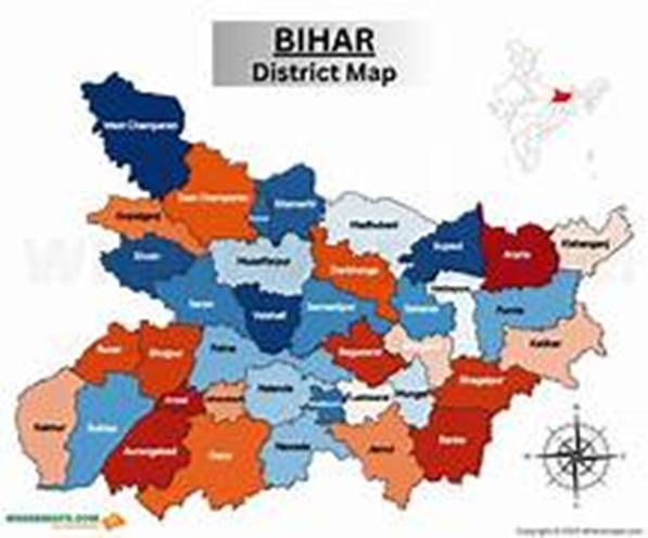 A map of bihar with different colors AI-generated content may be incorrect.