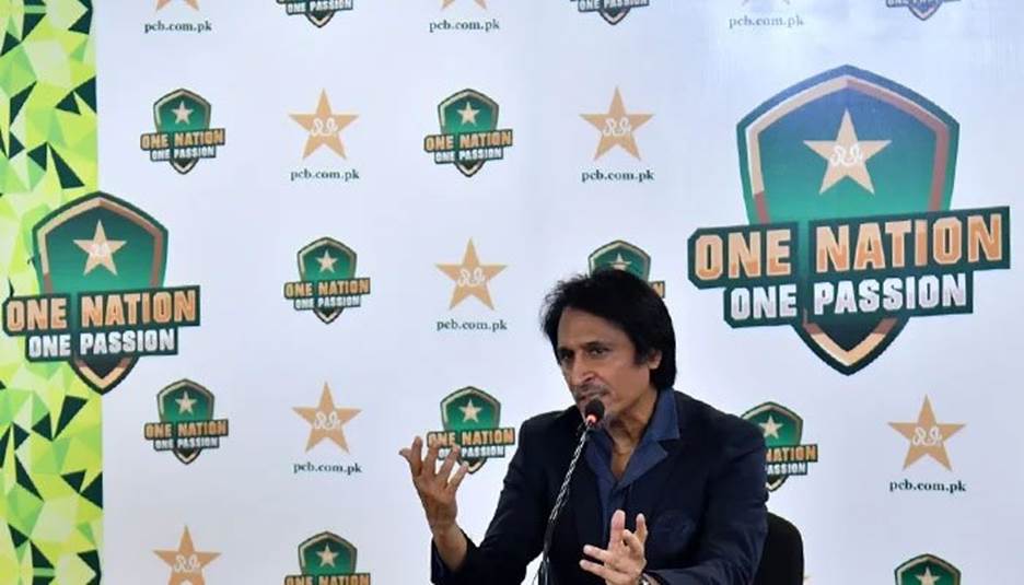 Pakistan Cricket Board (PCB) Chairman Ramiz Raja addressing a press conference in Karachi, on June 29, 2022. &mdash; PCB